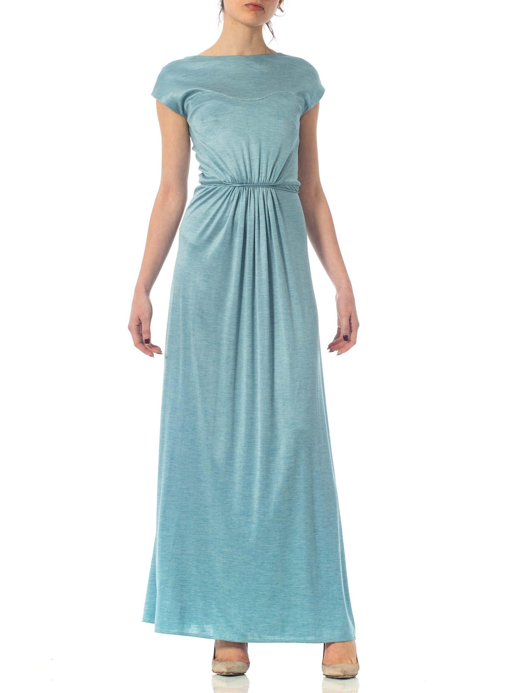 1990S GEOFFREY BEENE Baby Blue Silk Jersey Minimalist Gown In Excellent Condition In New York, NY