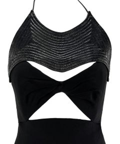 1990s Geoffrey Beene Black Quilted Cut Out Halter Mini Dress