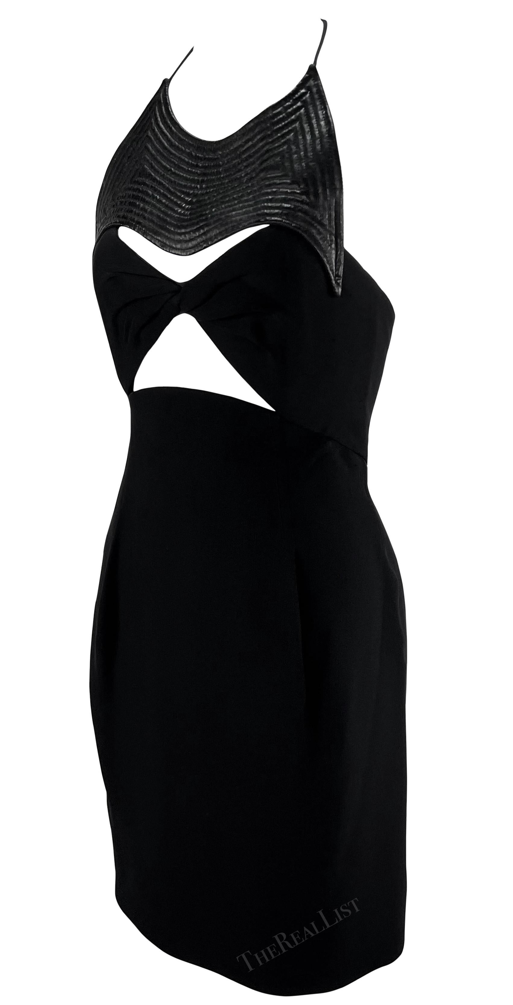 1990s Geoffrey Beene Black Quilted Cut Out Halter Mini Dress In Good Condition For Sale In West Hollywood, CA