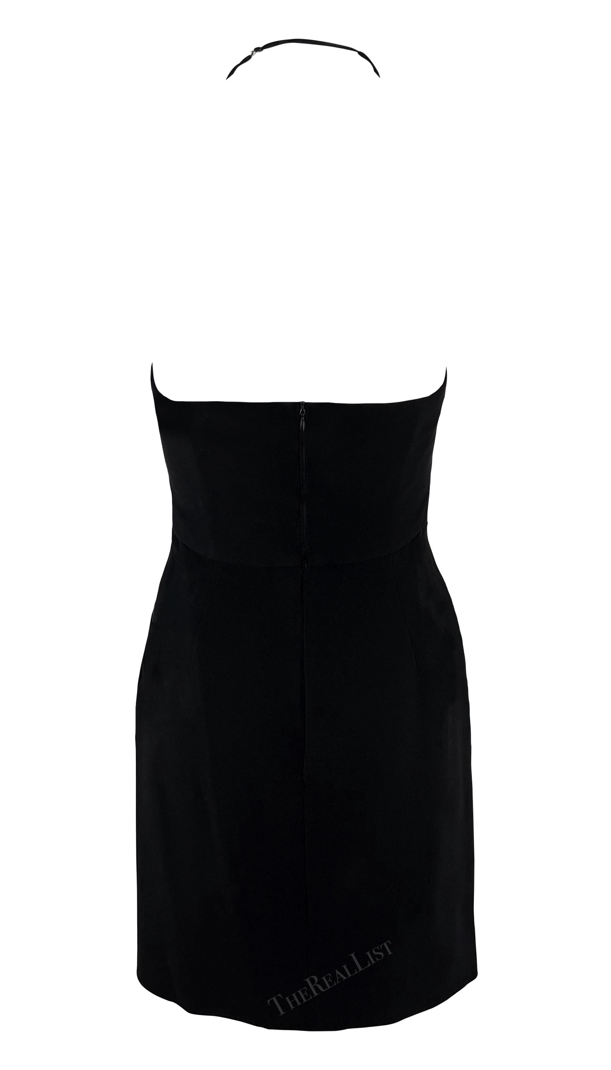 1990s Geoffrey Beene Black Quilted Cut Out Halter Mini Dress For Sale 1
