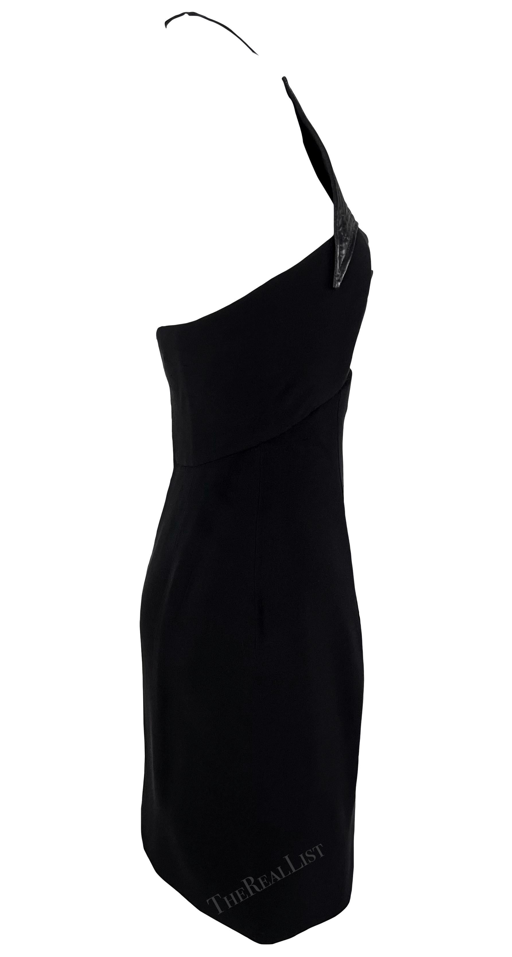 1990s Geoffrey Beene Black Quilted Cut Out Halter Mini Dress For Sale 2