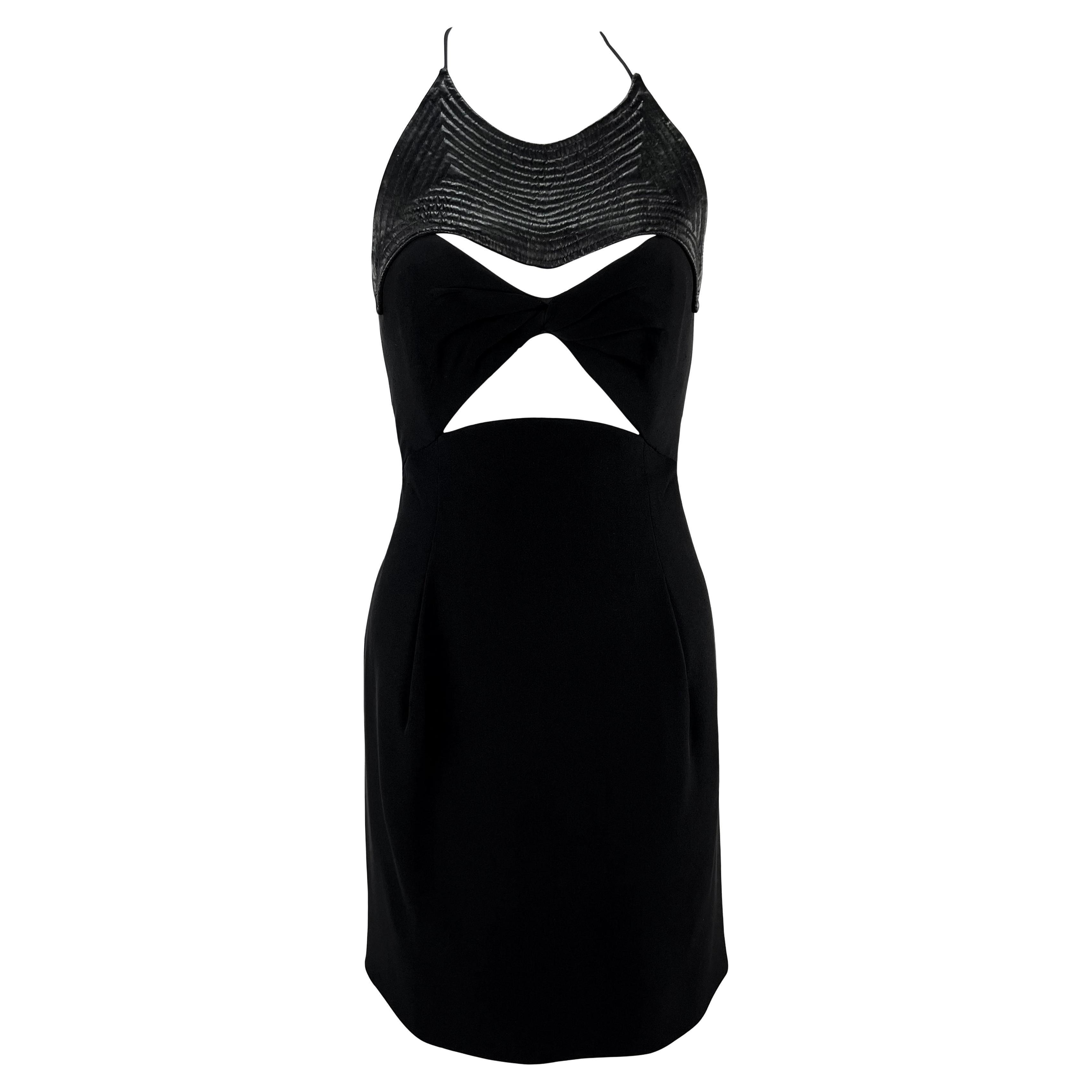 1990s Geoffrey Beene Black Quilted Cut Out Halter Mini Dress For Sale