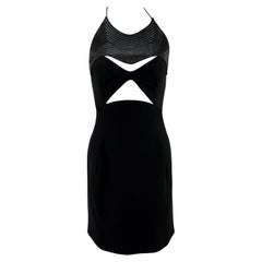1990s Geoffrey Beene Black Quilted Cut Out Halter Mini Dress