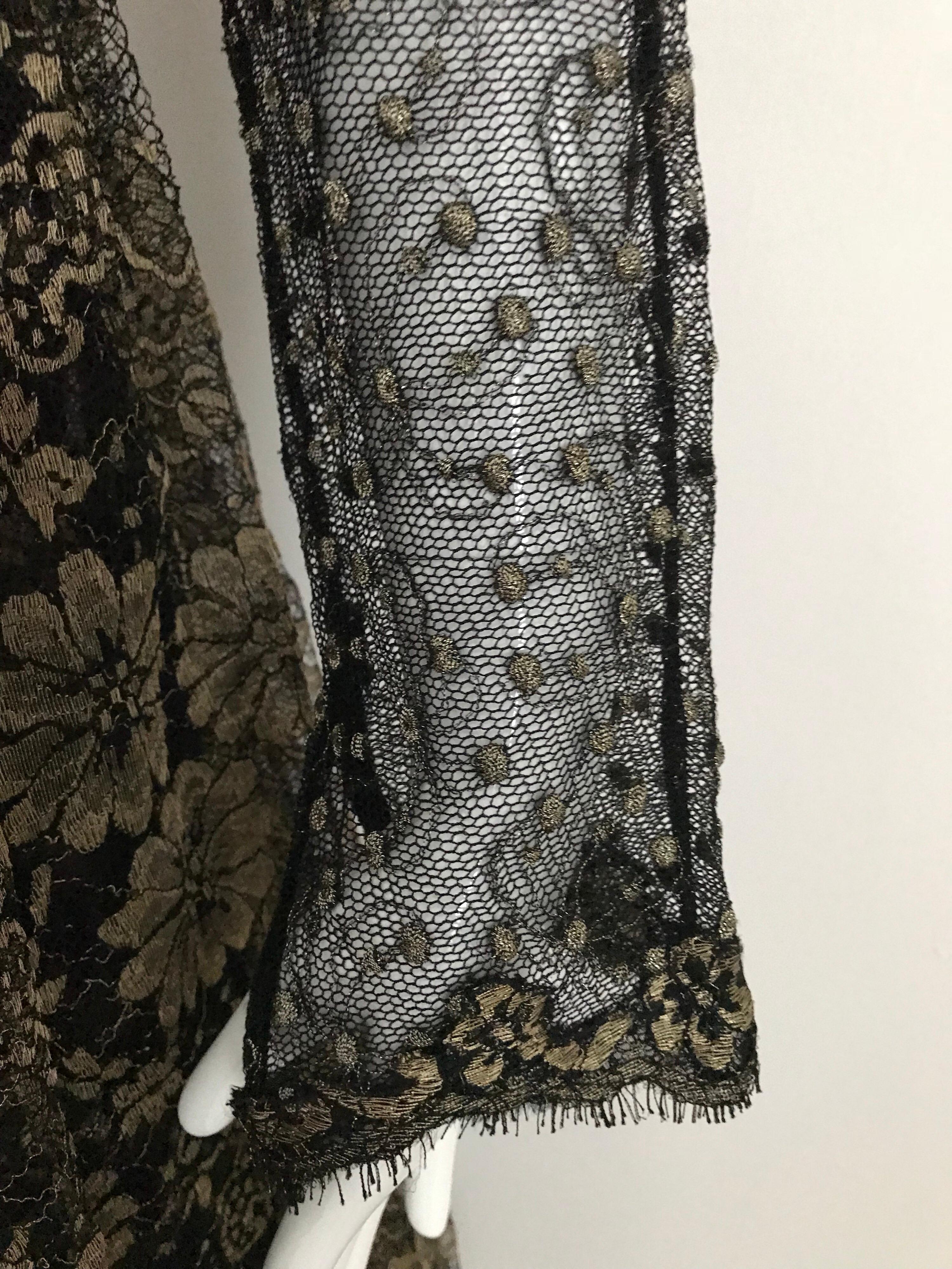 1990s Geoffrey Beene Gold And Black Metallic Lace Dress For Sale 6