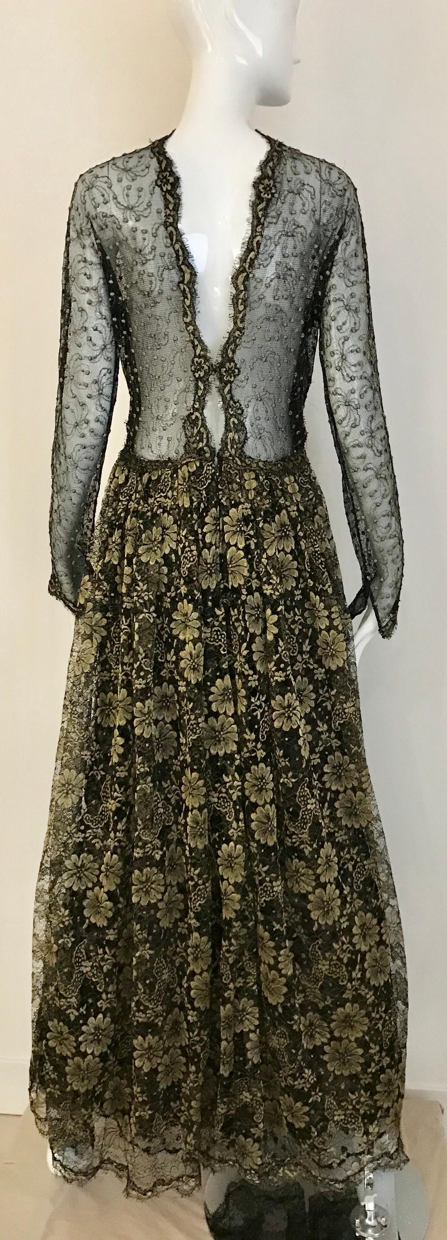 1990s Geoffrey Beene Gold And Black Metallic Lace Dress For Sale 8