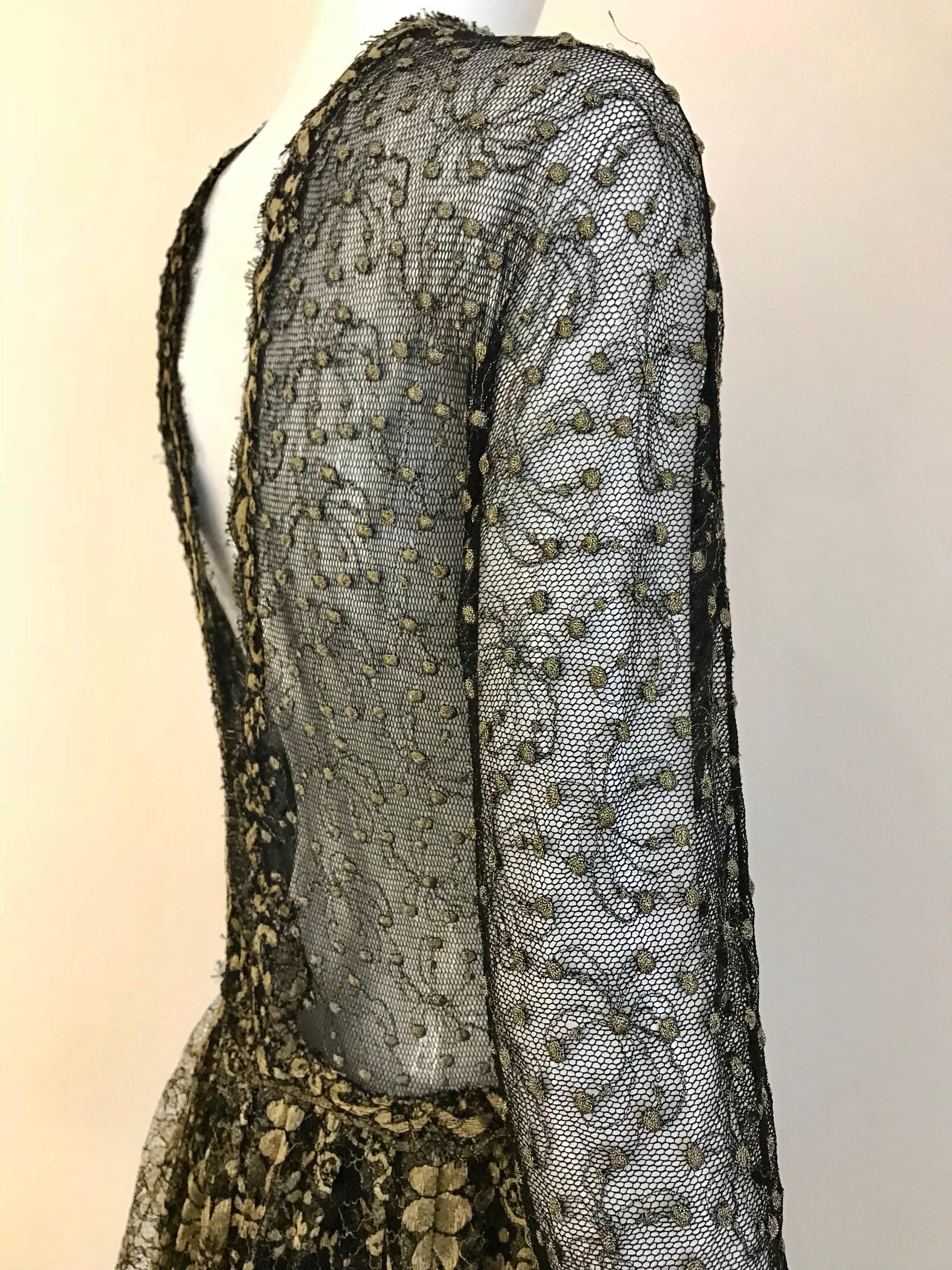 1990s Geoffrey Beene Gold And Black Metallic Lace Dress For Sale 9