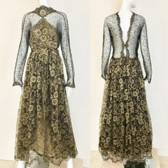 1990s Geoffrey Beene Gold And Black Metallic Lace Dress