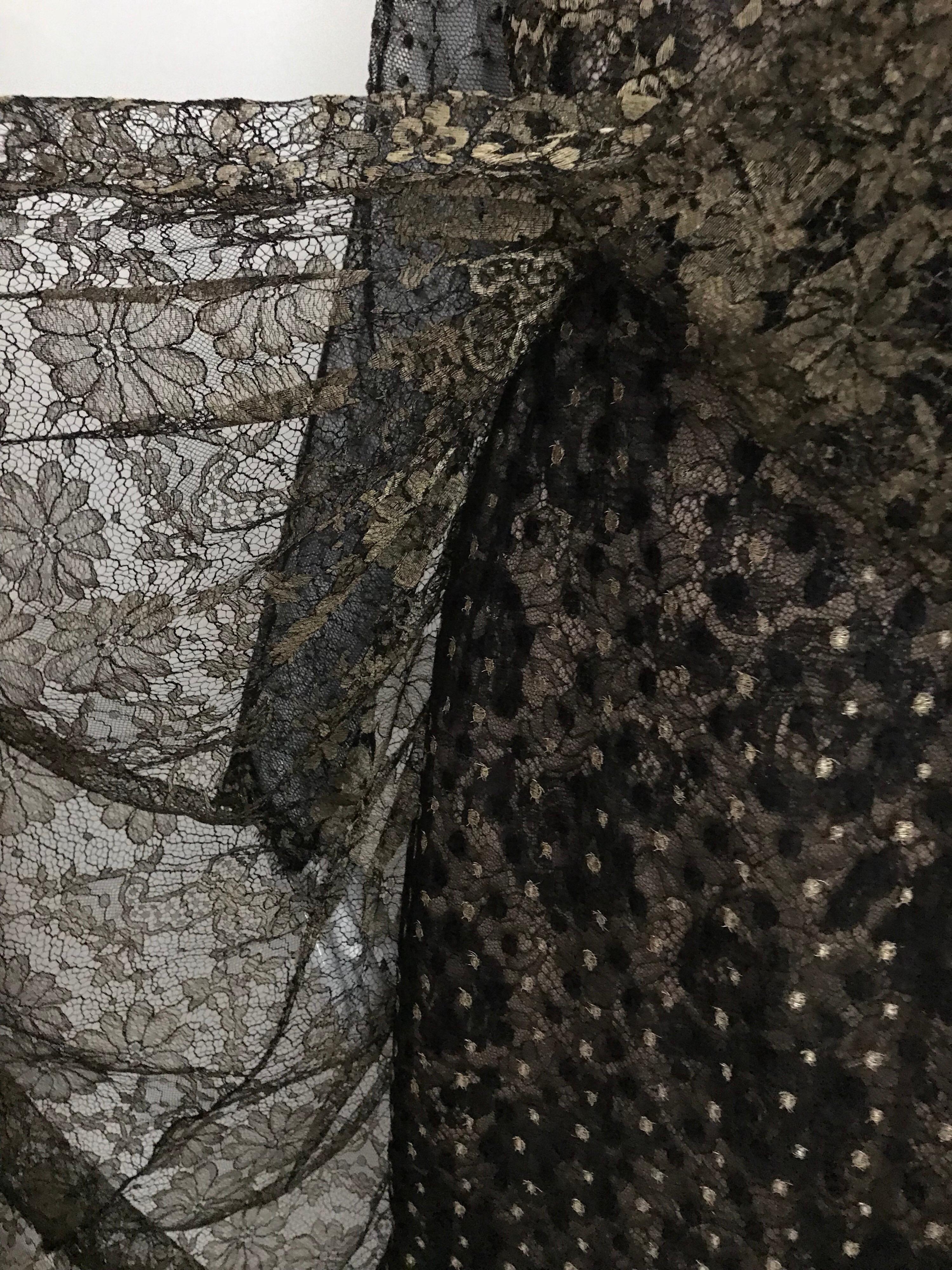1990s Geoffrey Beene Gold And Black Metallic Lace Dress For Sale 1