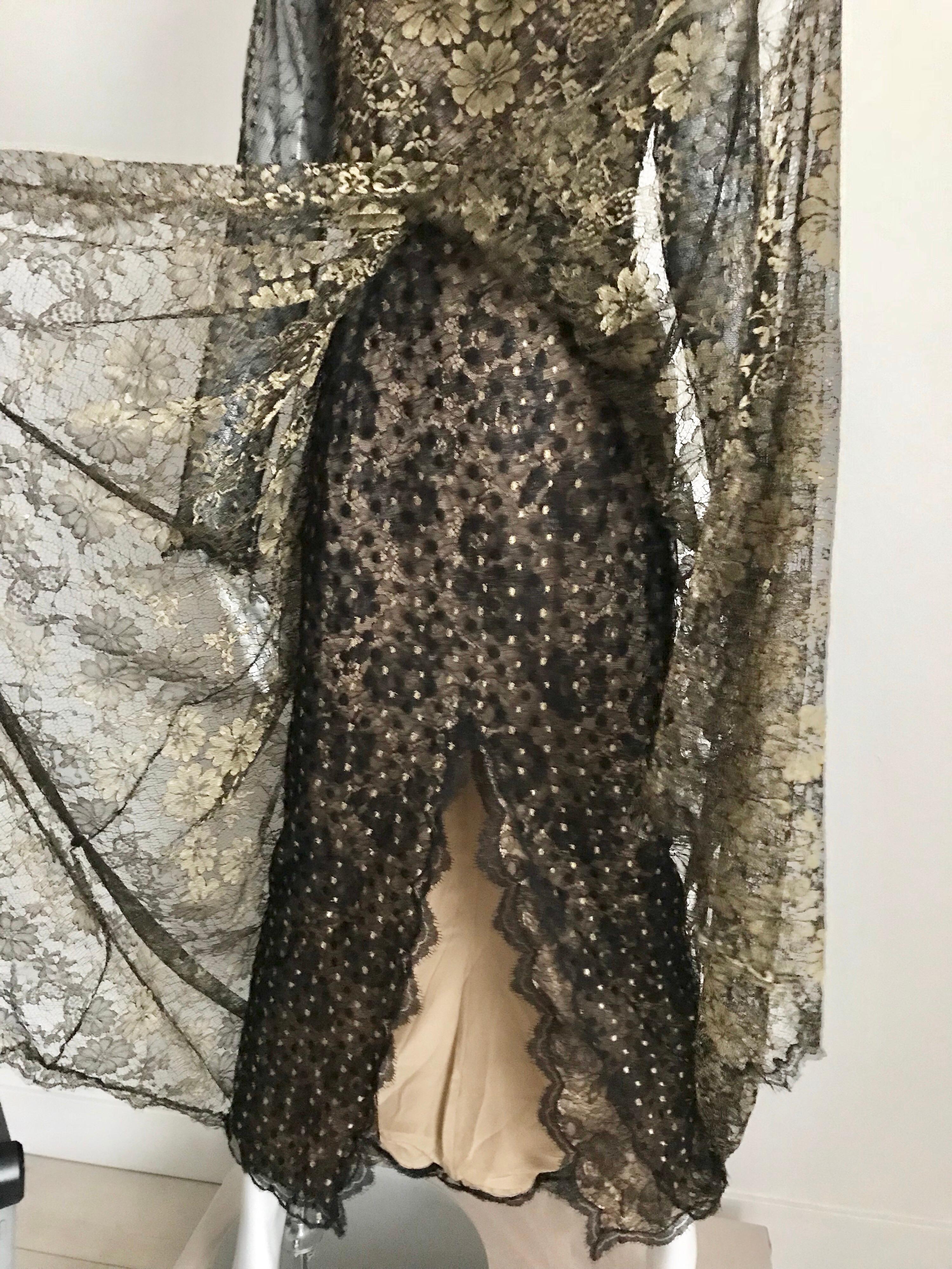 1990s Geoffrey Beene Gold And Black Metallic Lace Dress For Sale 2