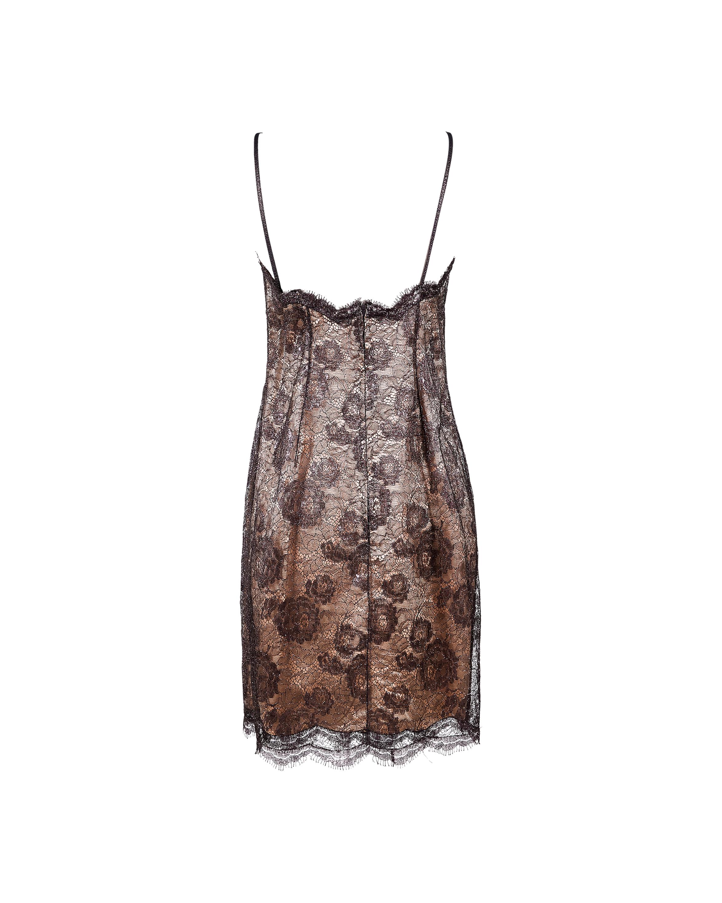 1990's Geoffrey Beene Metallic Lace Slip Dress In Excellent Condition In North Hollywood, CA