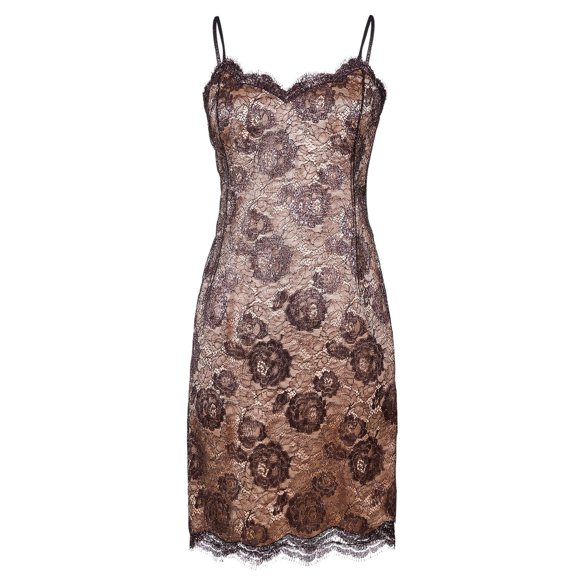 1990's Geoffrey Beene Metallic Lace Slip Dress