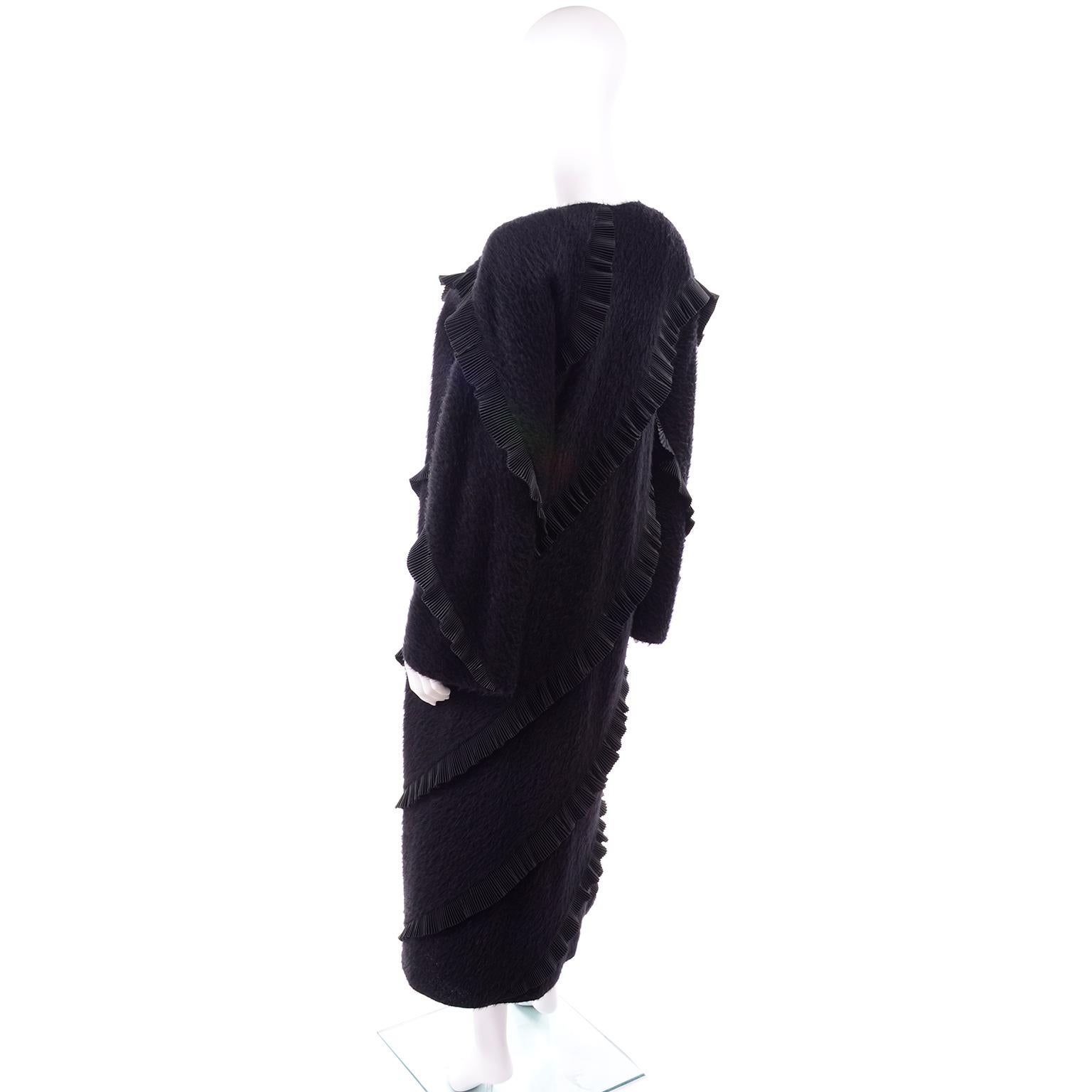 1990s Geoffrey Beene Vintage Black Alpaca Dress and Coat Ensemble For Sale 3