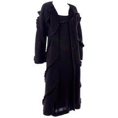 1990s Geoffrey Beene Vintage Black Alpaca Dress and Coat Ensemble