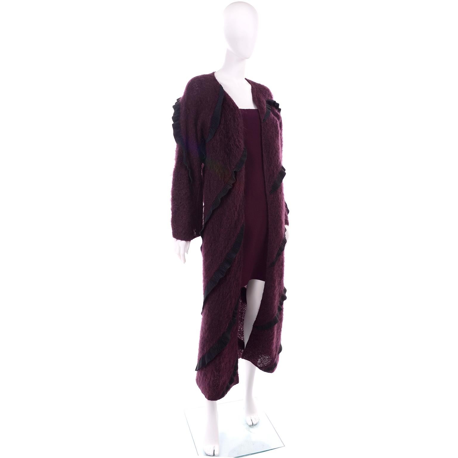 Black 1990s Geoffrey Beene Vintage Burgundy Alpaca Coat W Matching Strapless Dress For Sale