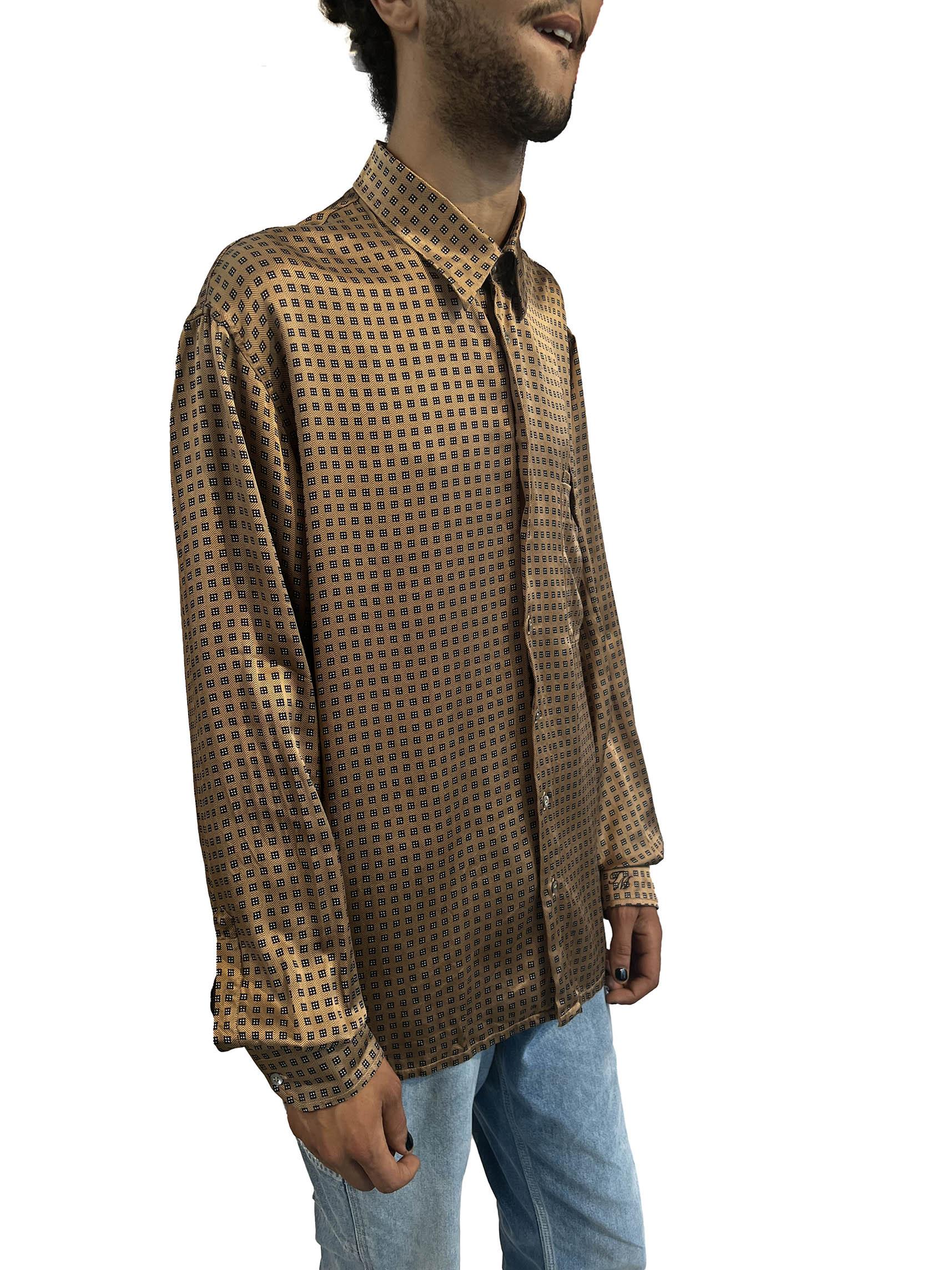 1990S Gerlin Black & Gold Silk Satin Custom Made Men's Long Sleeve Shirt 1