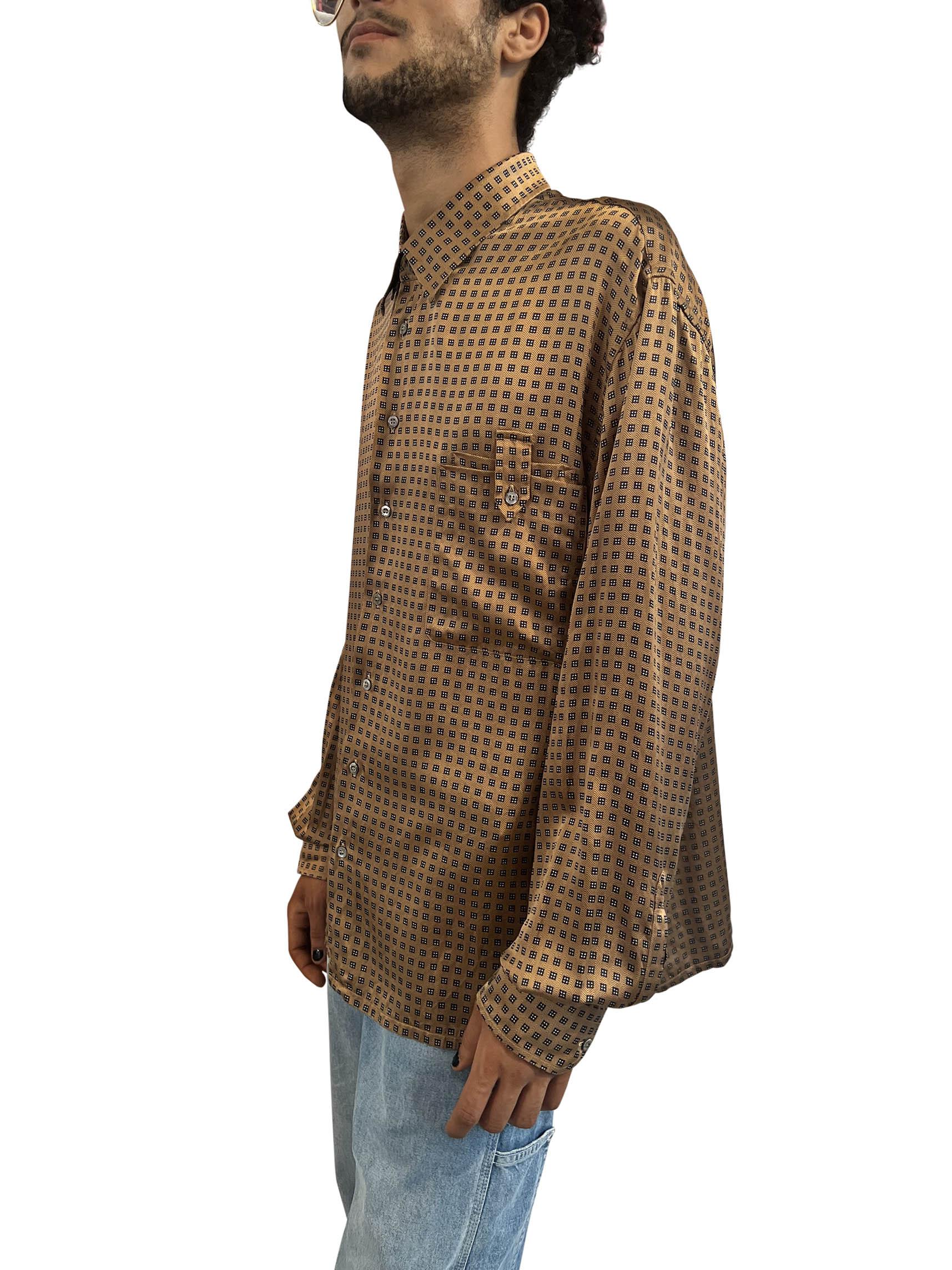 1990S Gerlin Black & Gold Silk Satin Custom Made Men's Long Sleeve Shirt 2