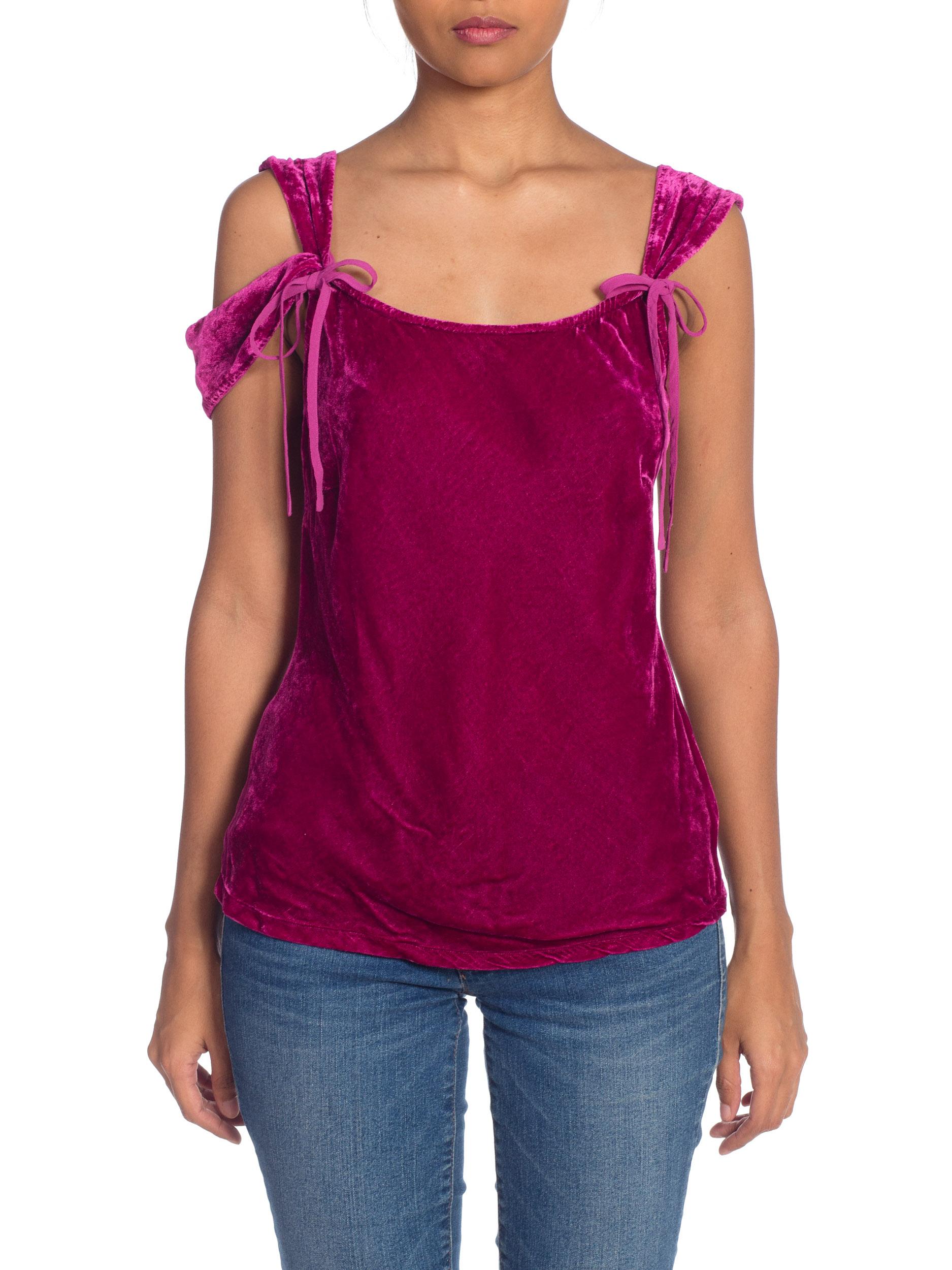 1990s Ghost Bias Cut Galliano Style Pink Velvet Top In Good Condition In New York, NY