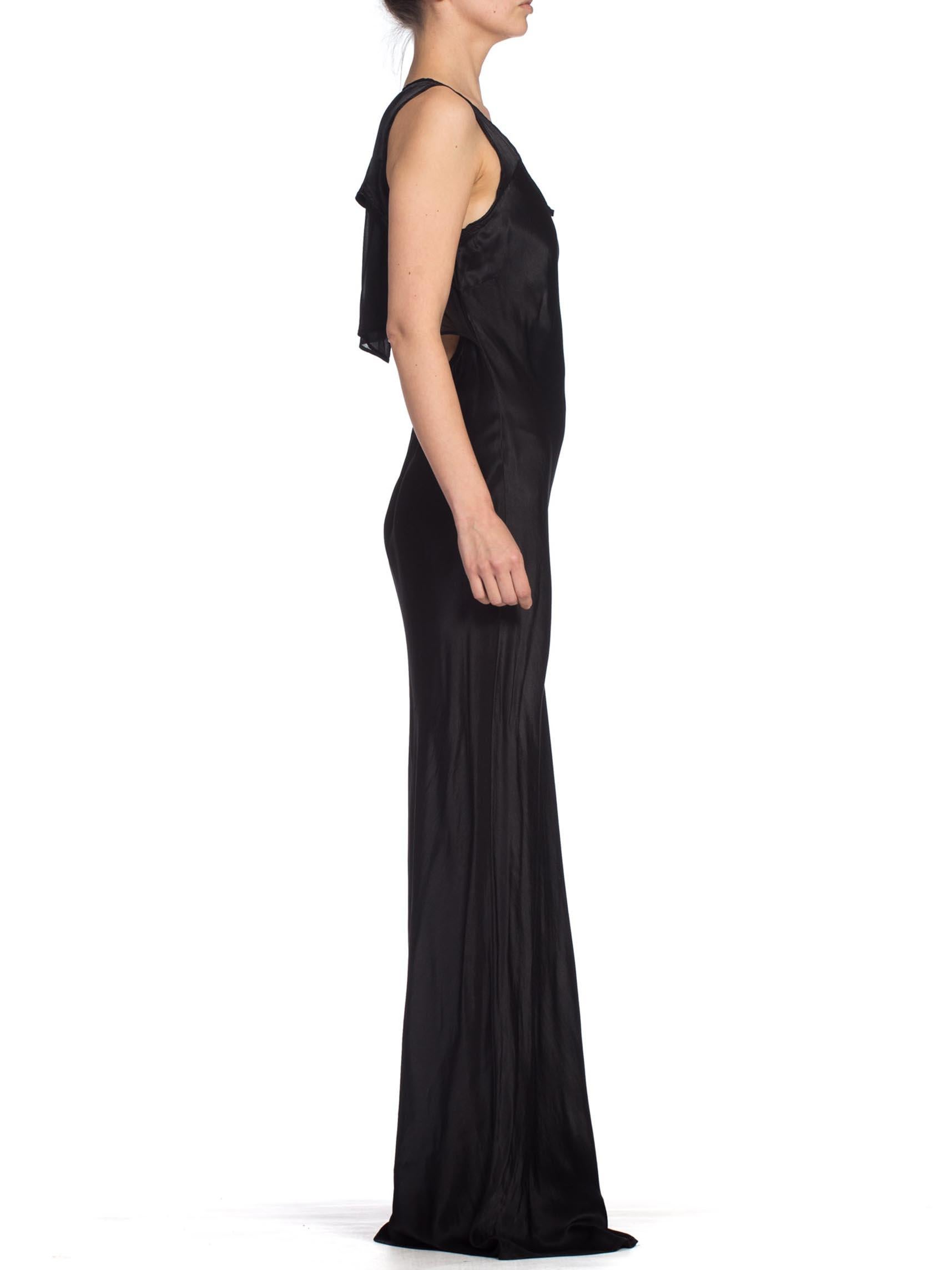 1990S GHOST Black Rayon Charmeuse Minimal Bias Cut Backless Gown With Chiffon Panel