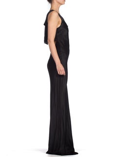 1990S GHOST Black Rayon Charmeuse Minimal Bias Cut Backless Gown With Chiffon P