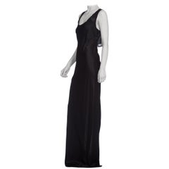 1990S GHOST Black Rayon Charmeuse Minimal Bias Cut Backless Gown With Chiffon P