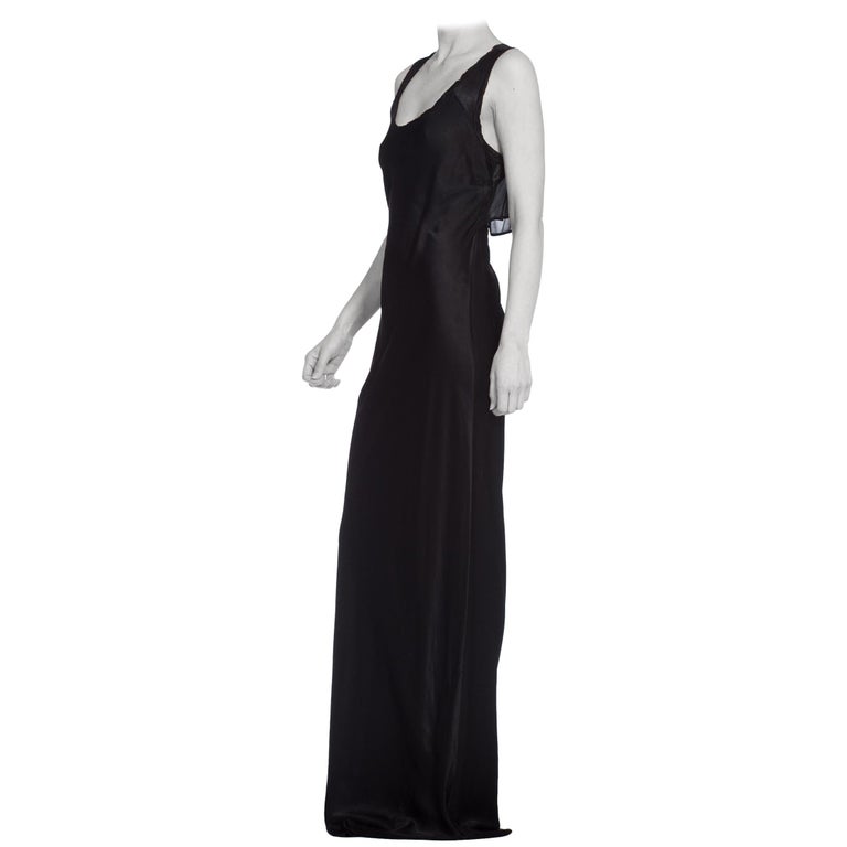 1990S GHOST Black Rayon Charmeuse Minimal Bias Cut Backless Gown With ...