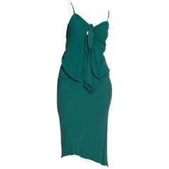 1990s Ghost Bottle Green Bias Rayon Crepe 3-Piece Skirt, Cami & Top