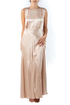 1990S Ghost Champagne Viscose Crepe Back Satin Gown