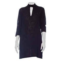 Vintage 1990s Ghost Dark Grey Embroidered Rayon Crepe & Georgette Dress 