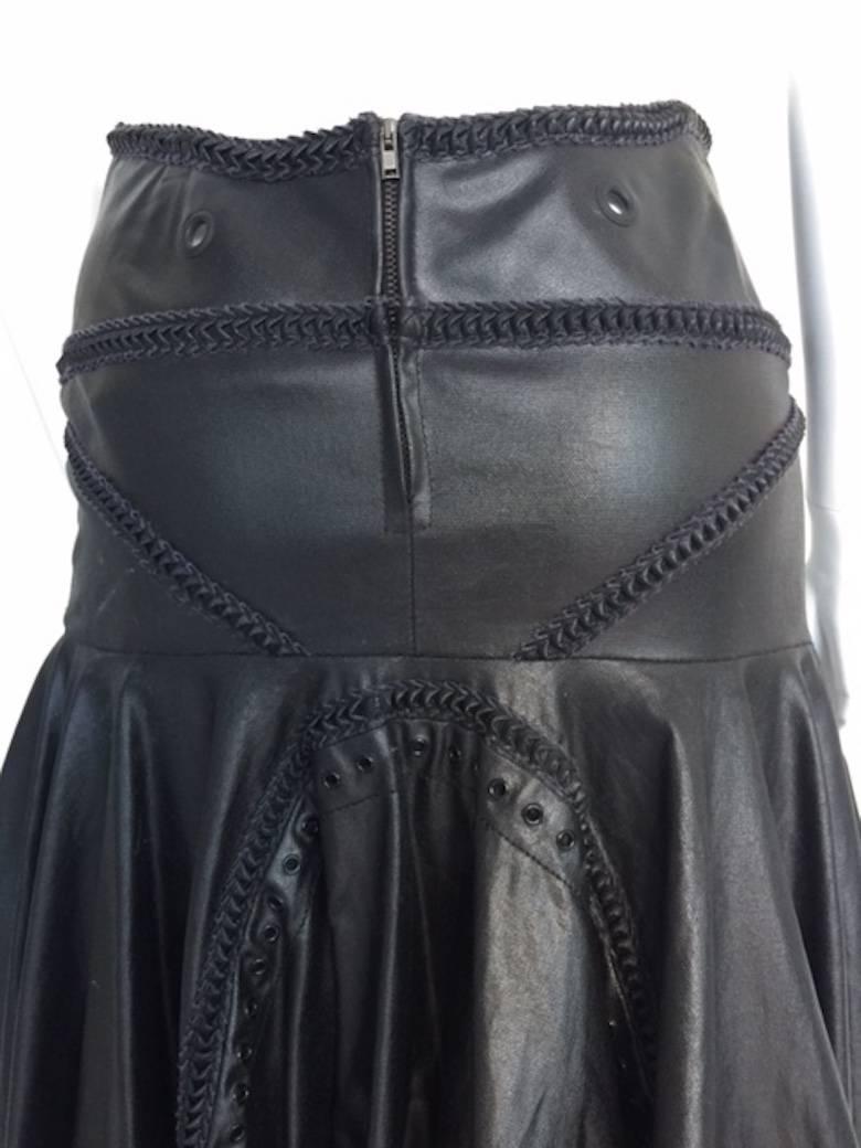 1990s Gianfranco Ferrè Black Eco Leather Evening Long Skirts For Sale 3
