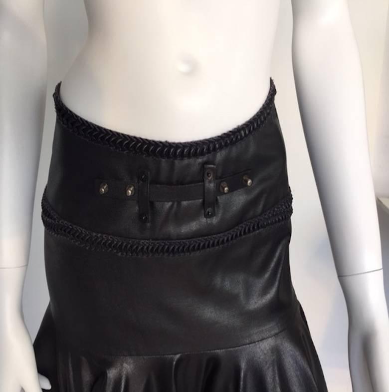 1990s Gianfranco Ferrè Black Eco Leather Evening Long Skirts For Sale 4