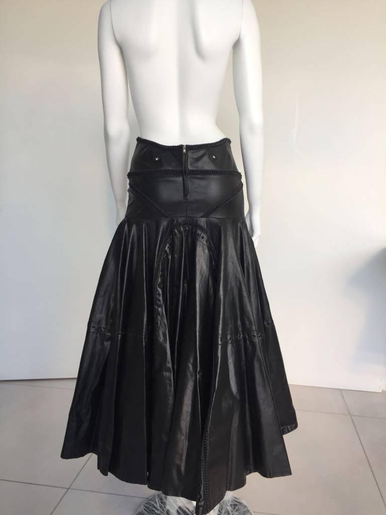 Women's 1990s Gianfranco Ferrè Black Eco Leather Evening Long Skirts For Sale