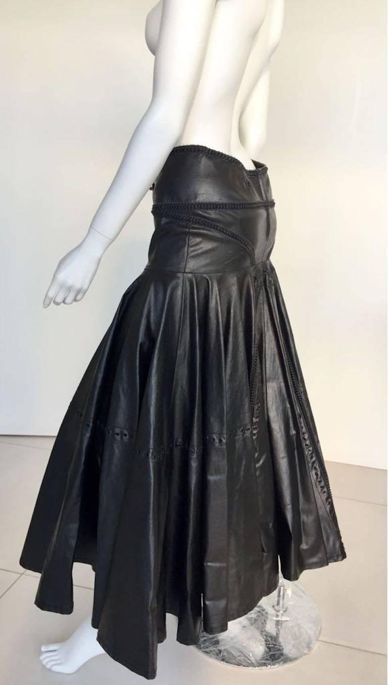 1990s Gianfranco Ferrè Black Eco Leather Evening Long Skirts For Sale 1