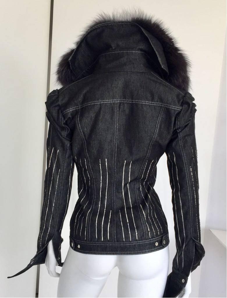 2000s Gianfranco Ferrè Silver Fox Fur Collar Jacket For Sale 1