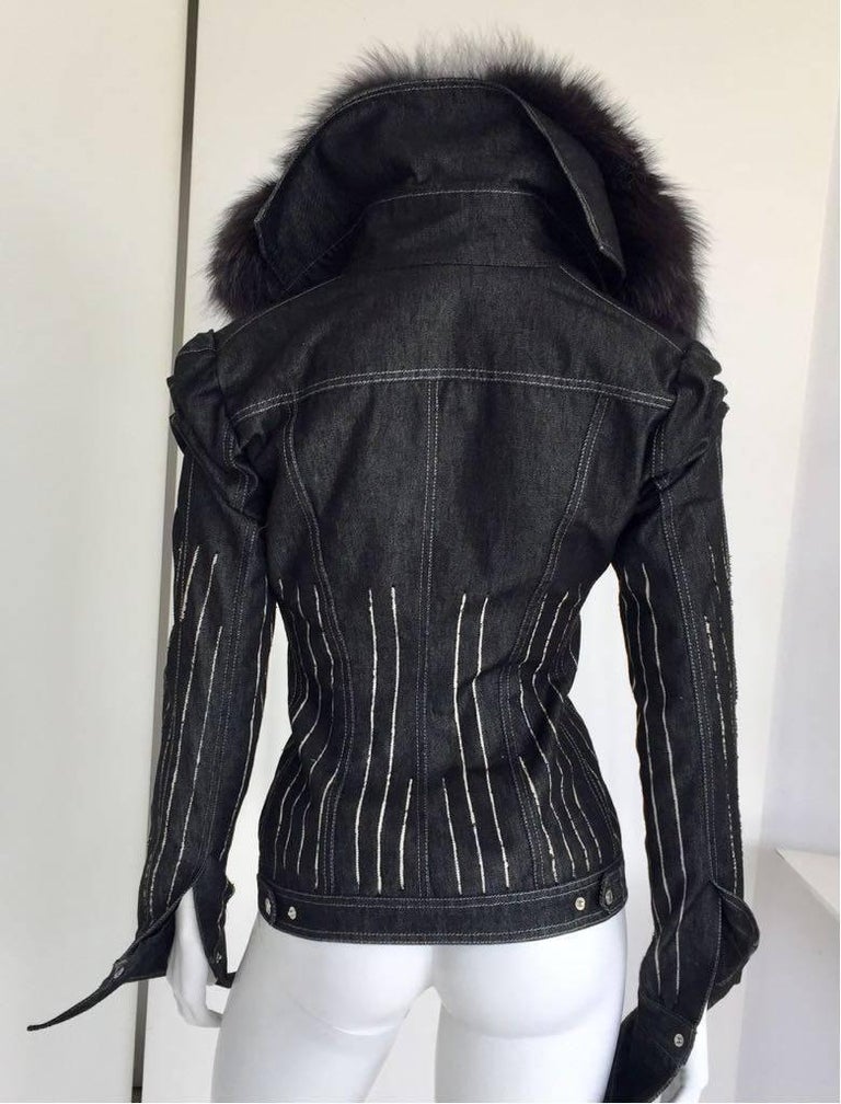 2000s Gianfranco Ferrè Silver Fox Fur Collar Jacket For Sale at 1stDibs