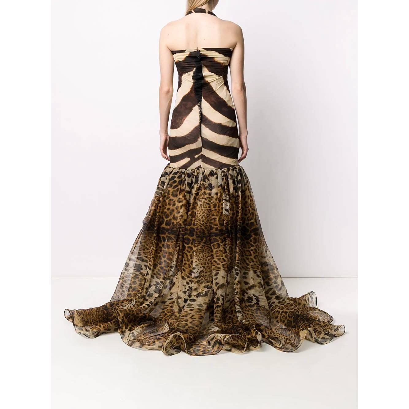 Black 1990s Gianfranco Ferré Animalier stretch Evening Dress