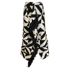 1990s Gianfranco Ferre Black and White Graphic Print Silk Skirt