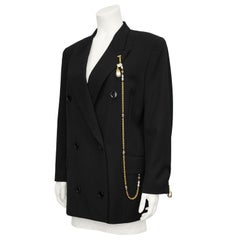 1990s Gianfranco Ferre Black Blazer with Baroque Pearl & Gold Chain