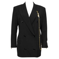 1990s Gianfranco Ferre Black Blazer with Baroque Pearl & Gold Chain 