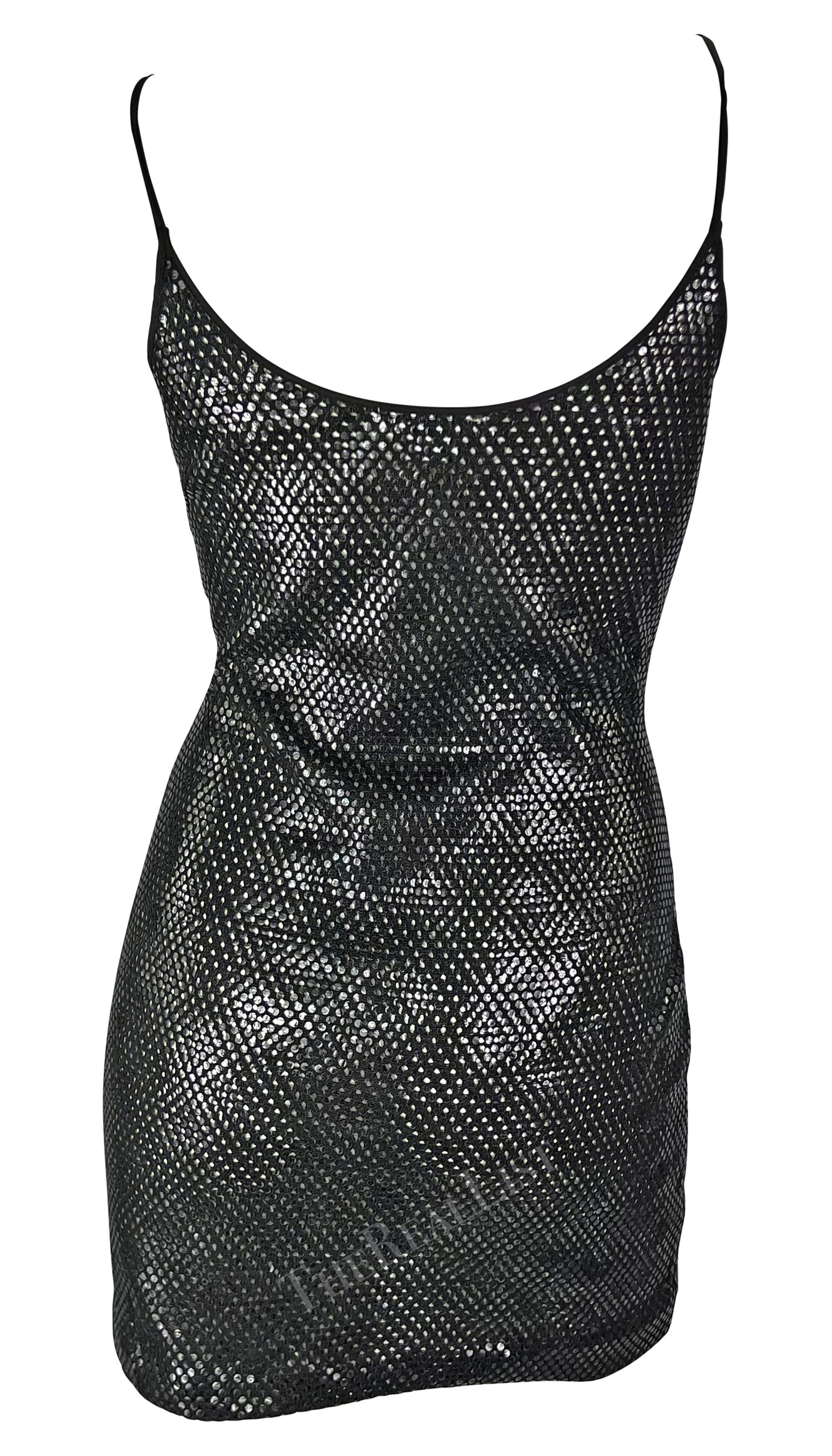 Women's 1990s Gianfranco Ferré Black Cutout Transparent Paillette Bodycon Mini Dress For Sale