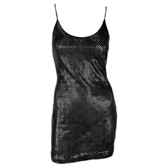 Gianfranco Ferré anni '90 Mini Abito Bodycon Nero con Ritaglio Trasparente e Paillette