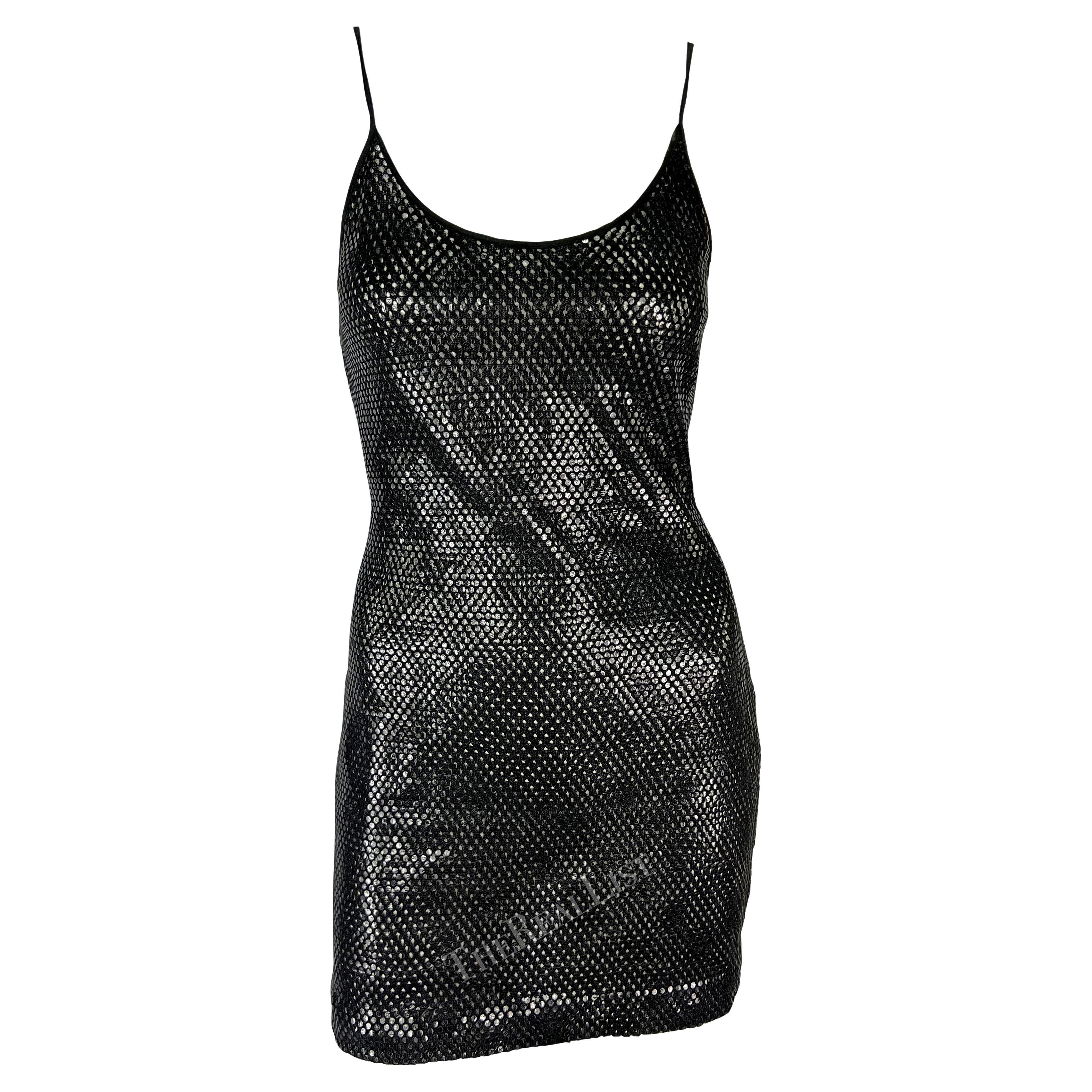 1990s Gianfranco Ferré Black Cutout Transparent Paillette Bodycon Mini Dress For Sale