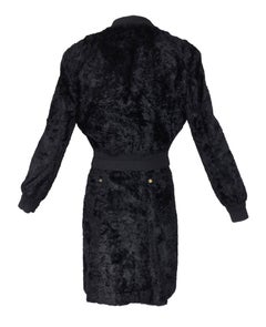 1990's Gianfranco Ferre Black Faux Fur Bomber Jacket Skirt & Bodysuit Ensemble