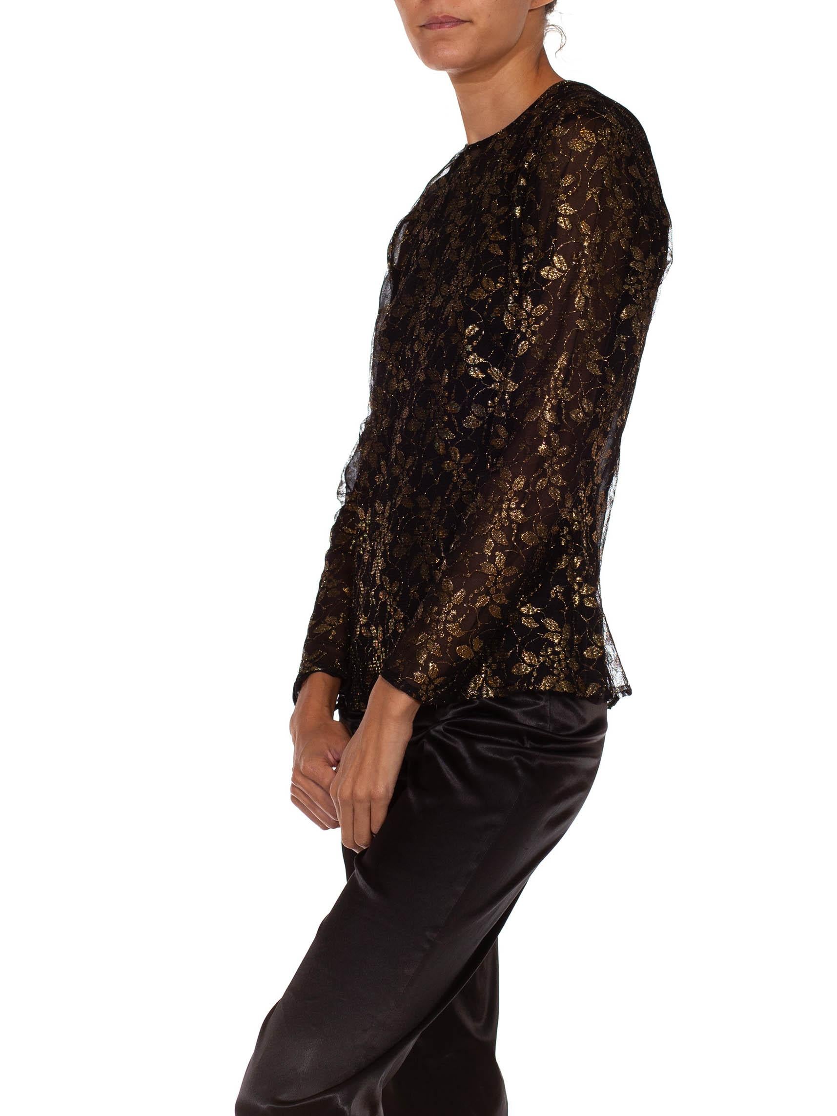 1990er GIANFRANCO FERRE Bluse aus schwarzer und goldener Seidenspitze im Zustand „Hervorragend“ in New York, NY
