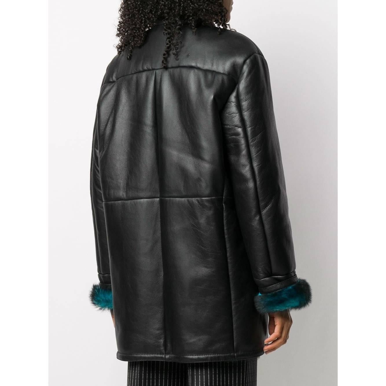 1990s Gianfranco Ferré Black Leather and Faux Fur Coat In New Condition In Lugo (RA), IT