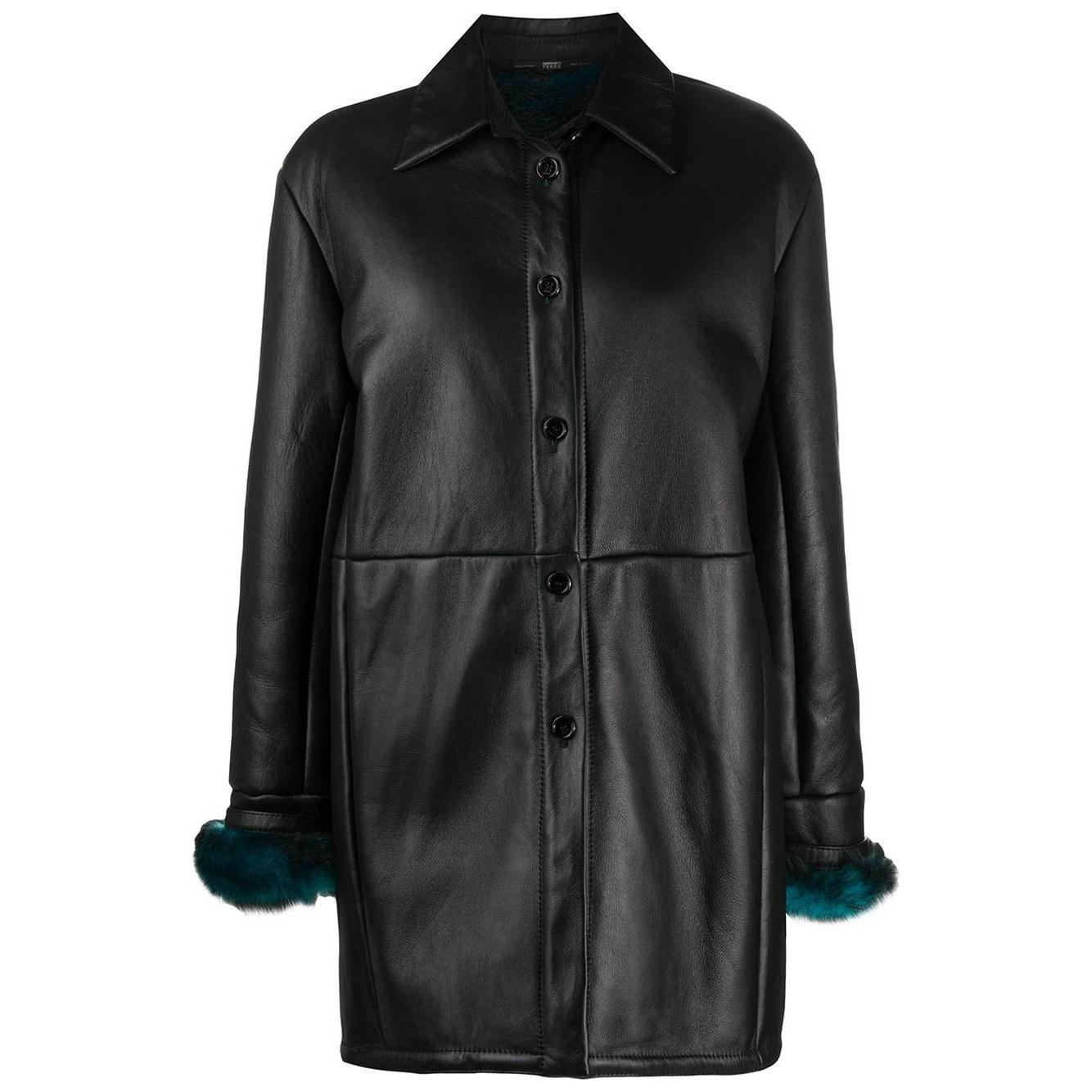 1990s Gianfranco Ferré Black Leather and Faux Fur Coat