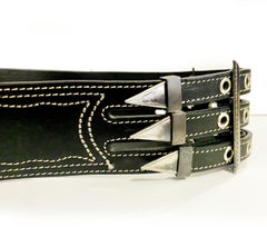 1990s Gianfranco Ferre Black Leather Metal Spike Belt