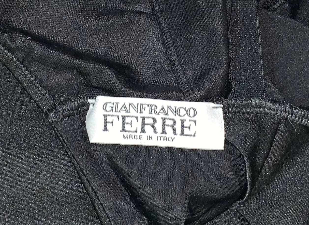 1990's Gianfranco Ferre Black Plunging Metal Logo Circle Long Black Gown Dress 1