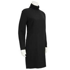 1990s Gianfranco Ferre Black Turtleneck Dress with Button Detail