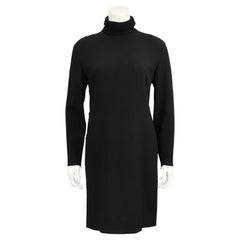 Retro 1990s Gianfranco Ferre Black Turtleneck Dress with Button Detail