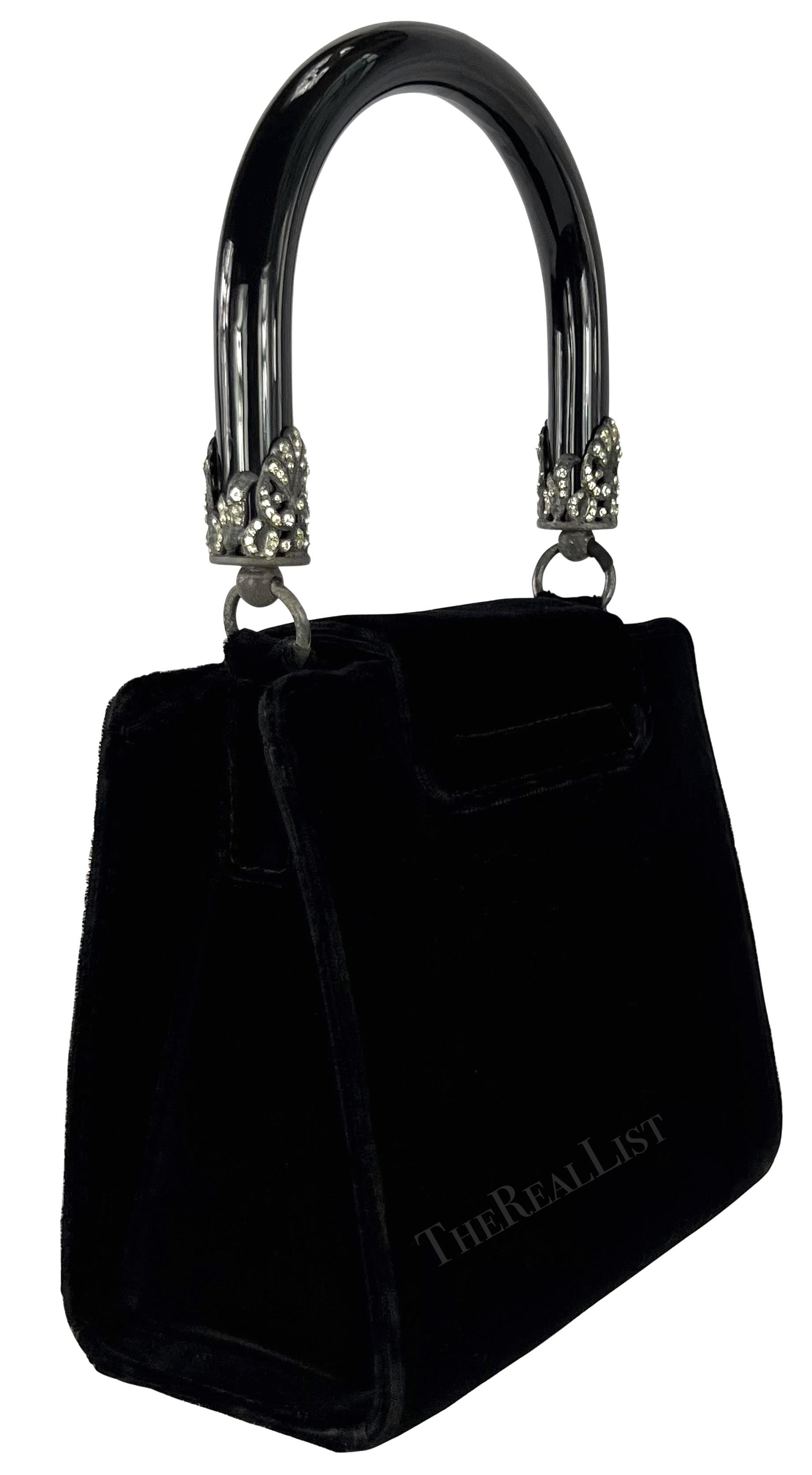 Women's 1990s Gianfranco Ferré Black Velvet Acrylic Top Handle Box Bag